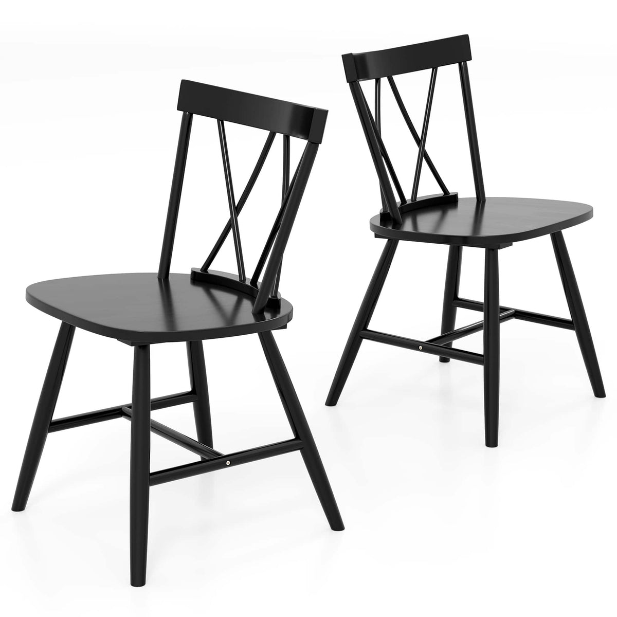 Costway - Dining Chairs Set of 2 Farmhouse Kitchen Chair with Rubber Wood Frame - Black