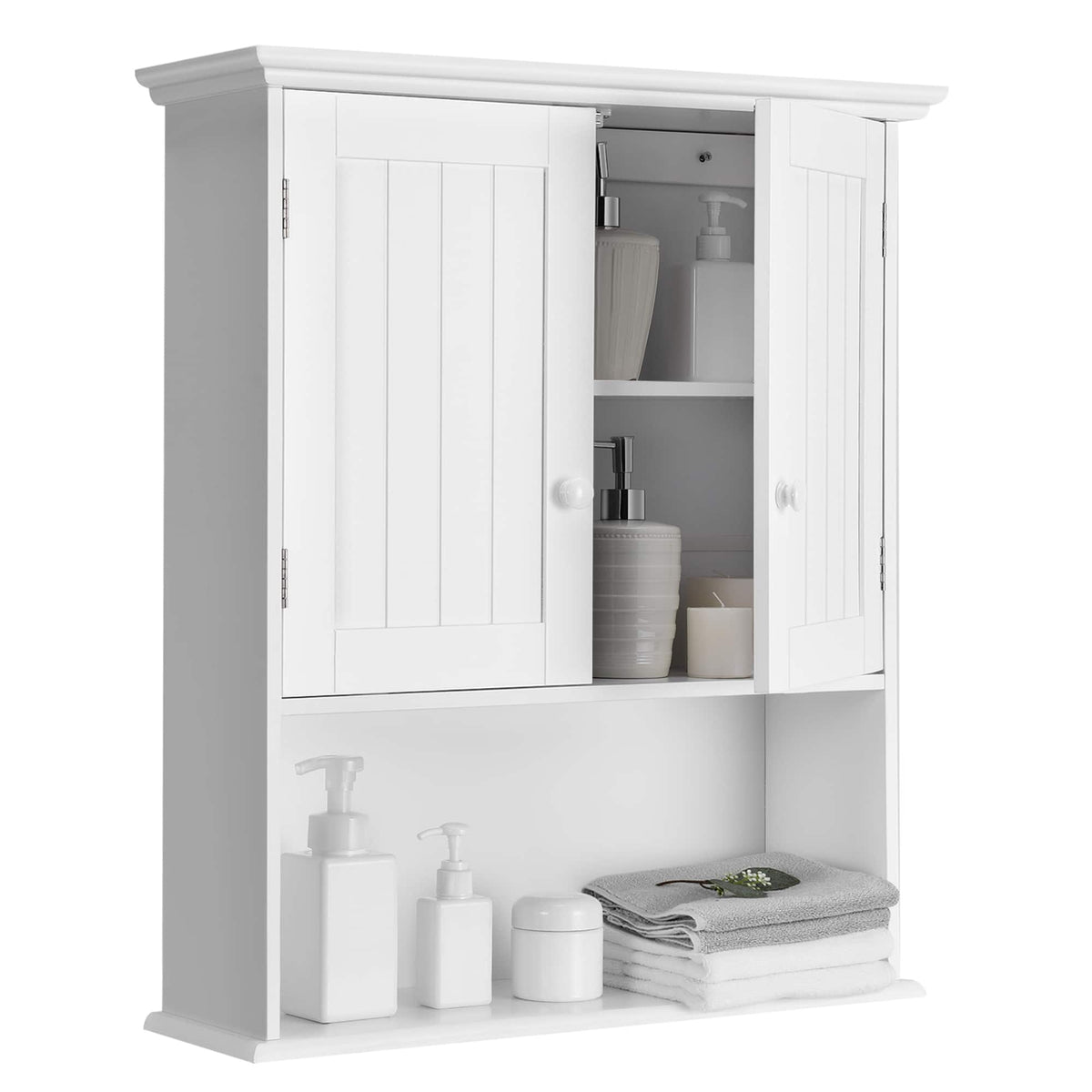 Costway - Wall Mount Bathroom Cabinet Storage Organizer Medicine Cabinet with 2-Doors - White