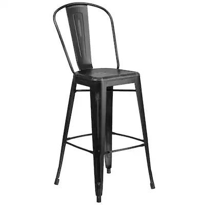 Emma + Oliver - Commercial Grade 30"H Distressed Colorful Metal Indoor-Outdoor Barstool w/ Back
