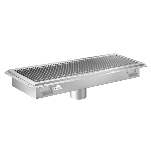 Front. Koolmore - 12" x 30" Stainless Steel Floor Trough Drain, 14-Gauge with Subway-Style Grating & Removable Drain Basket, NSF Listed - Stainless-Steel.