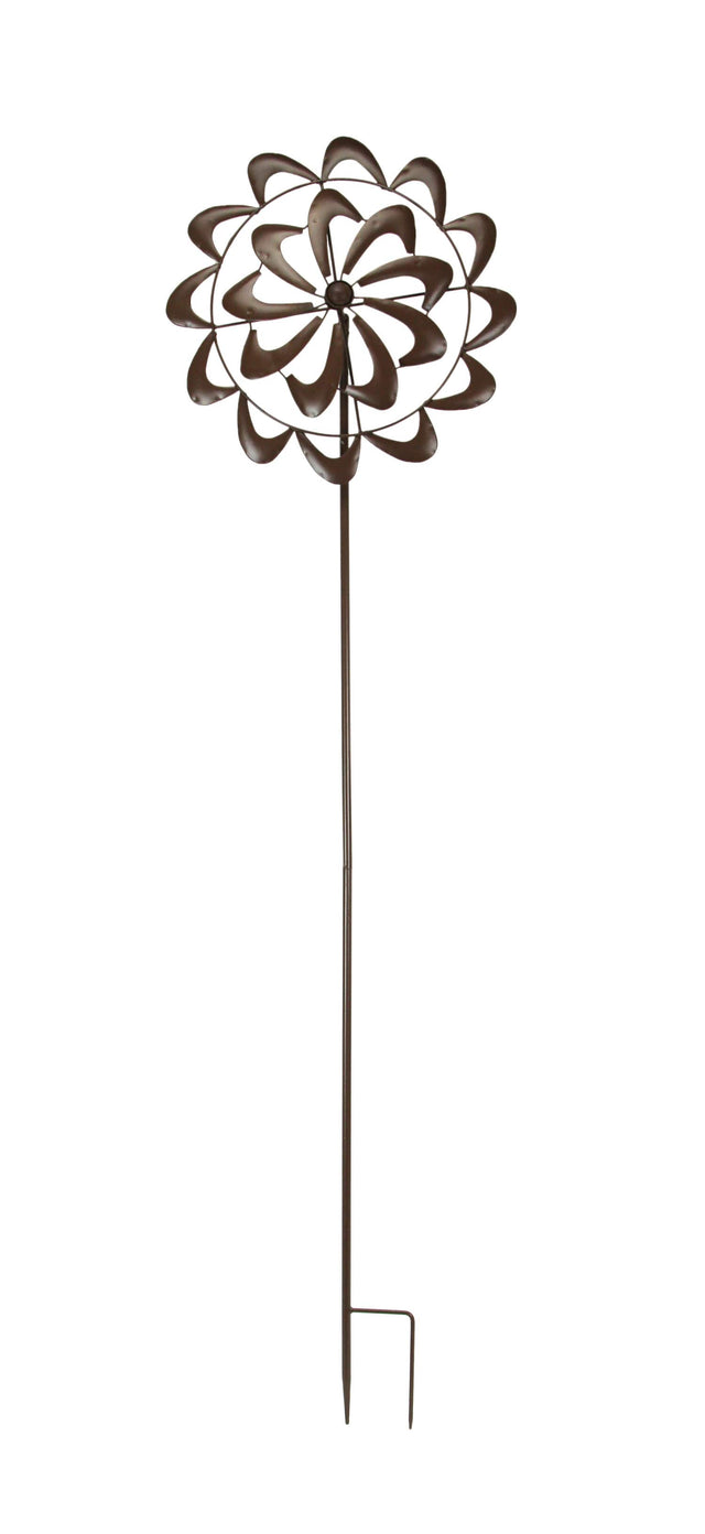 Front. Transpac - Aged Copper Finish Kaleidoscope Swoosh Kinetic 55 inches Tall Wind Spinner Garden Stake - Brown.