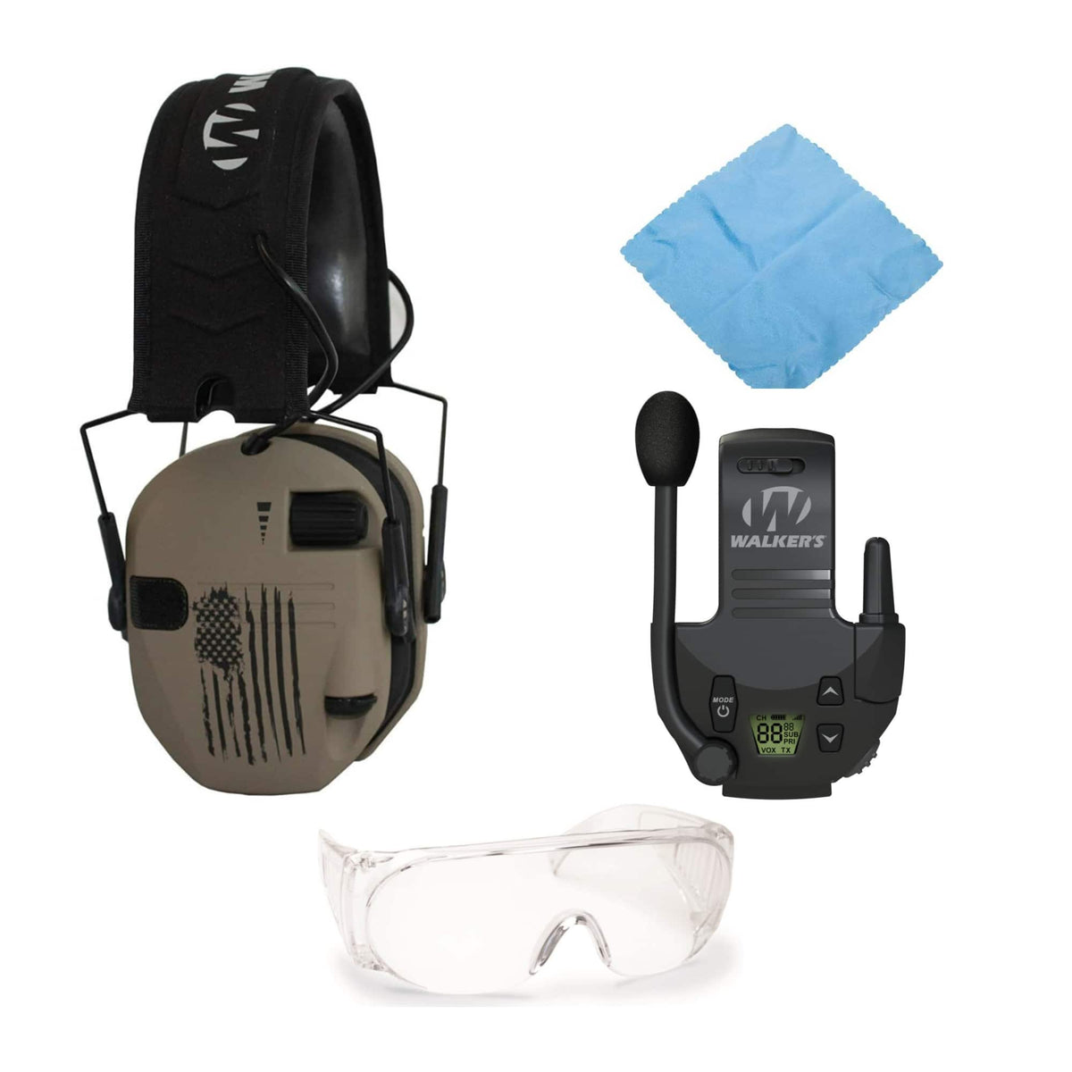 Walkers - Walker's Razor Slim Electronic Muff (US Flag-FDE) Sport Bundle with Accessories - Tan
