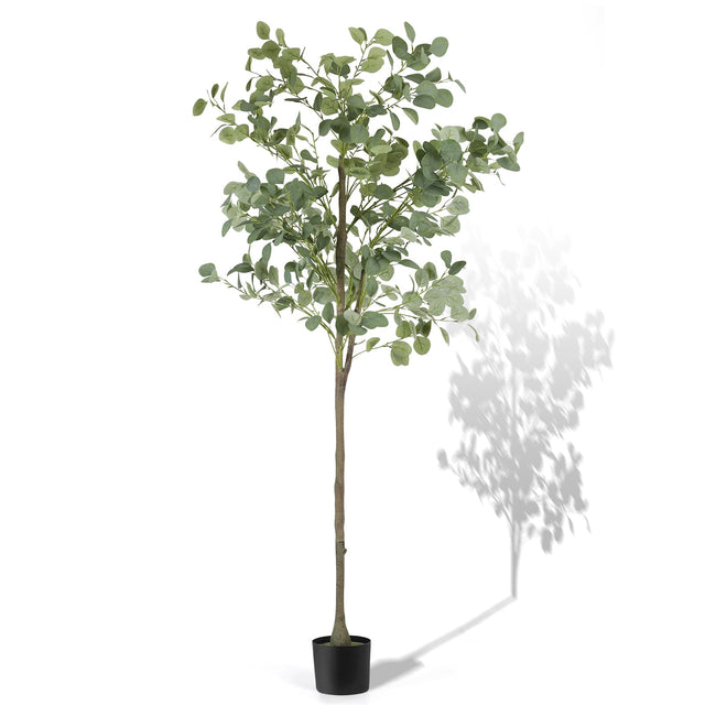 Front. Oumilen - 5.9FT Artificial Eucalyptus Tree, 1.8m Detachable Faux Silver Dollar Eucalyptus Plant for Indoor Home Decor - Green.