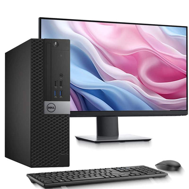 Front. Dell - OptiPlex SFF Desktop PC - Intel Core i5-6th 3.2GHz - 16GB DDR4 RAM - 256GB SSD - 24" LED - KB & Mouse - Wi-Fi - Win11 - Black.