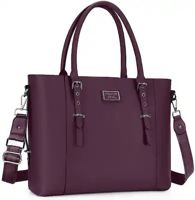 mosiso - Waterproof PU Leather Laptop Bag for Women 15.6 Inch, Vintage Briefcase Shoulder Tote Computer Bag for Work & Office