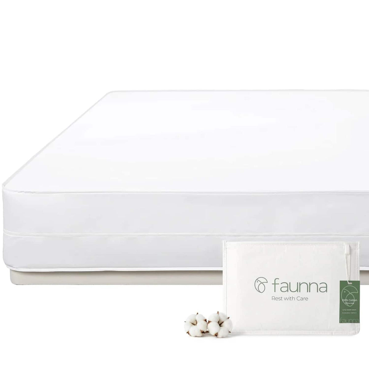 FAUNNA - Zippered Mattress Encasement, 100% Cotton Dust Mite Proof Mattress Protector, Six-Sided Cover - White