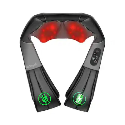 Nekteck - 2026 Upgraded Cordless Shiatsu Neck & Back Massager with Heat, Rechargeable Deep Tissue Massage Pillow