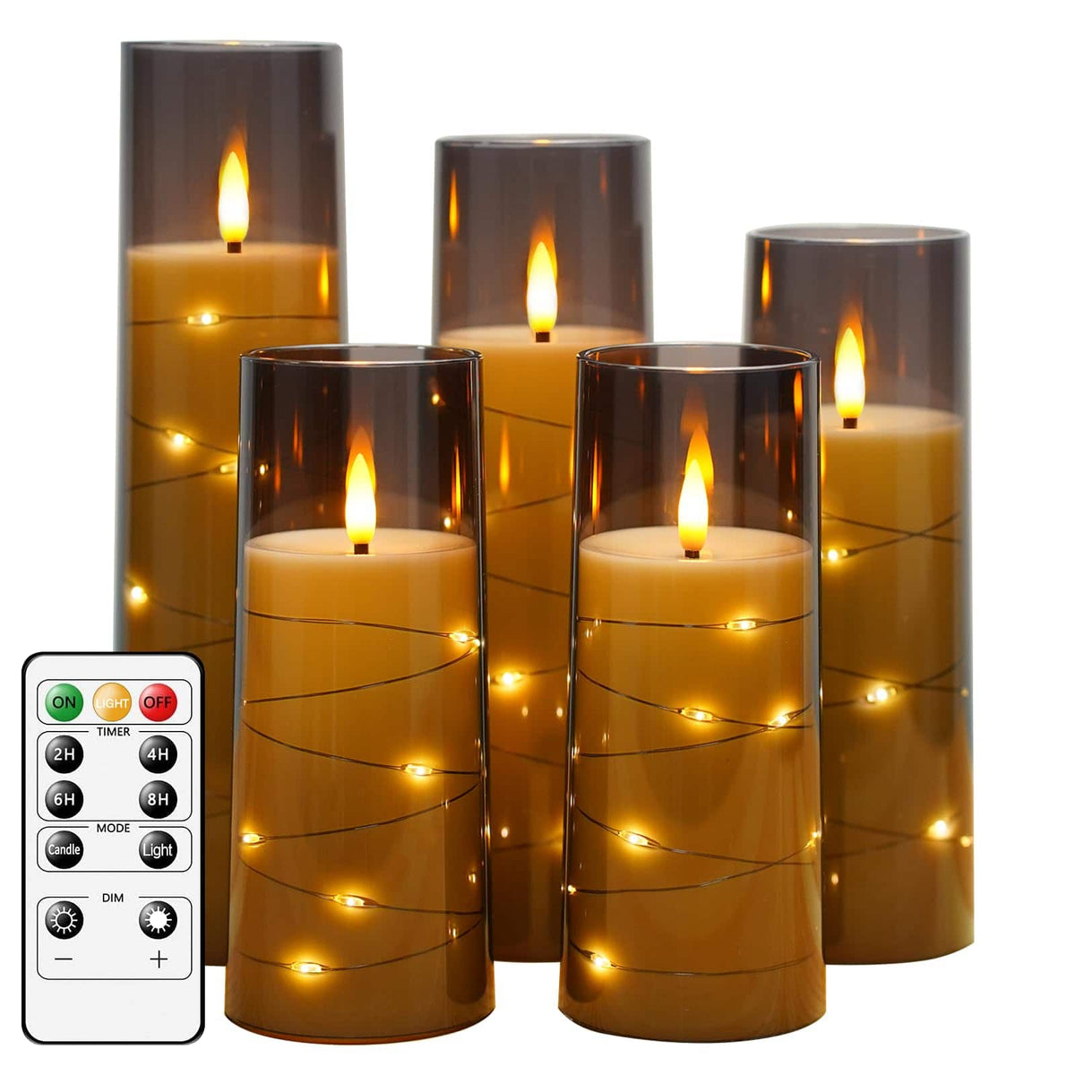 Dazzed Corner - Flameless LED Candles with Timer, 5 Pack Flickering Candles for Romantic Ambiance and Home Decoration - Gray