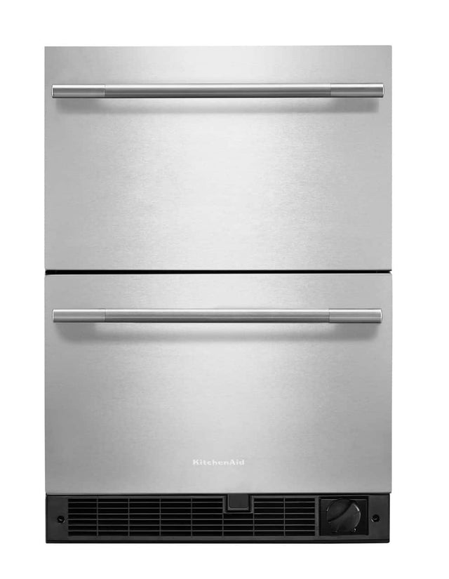 Front. KitchenAid - 4.2 Cu. Ft. Undercounter Double-Drawer Refrigerator/Freezer - Black Cabinet.