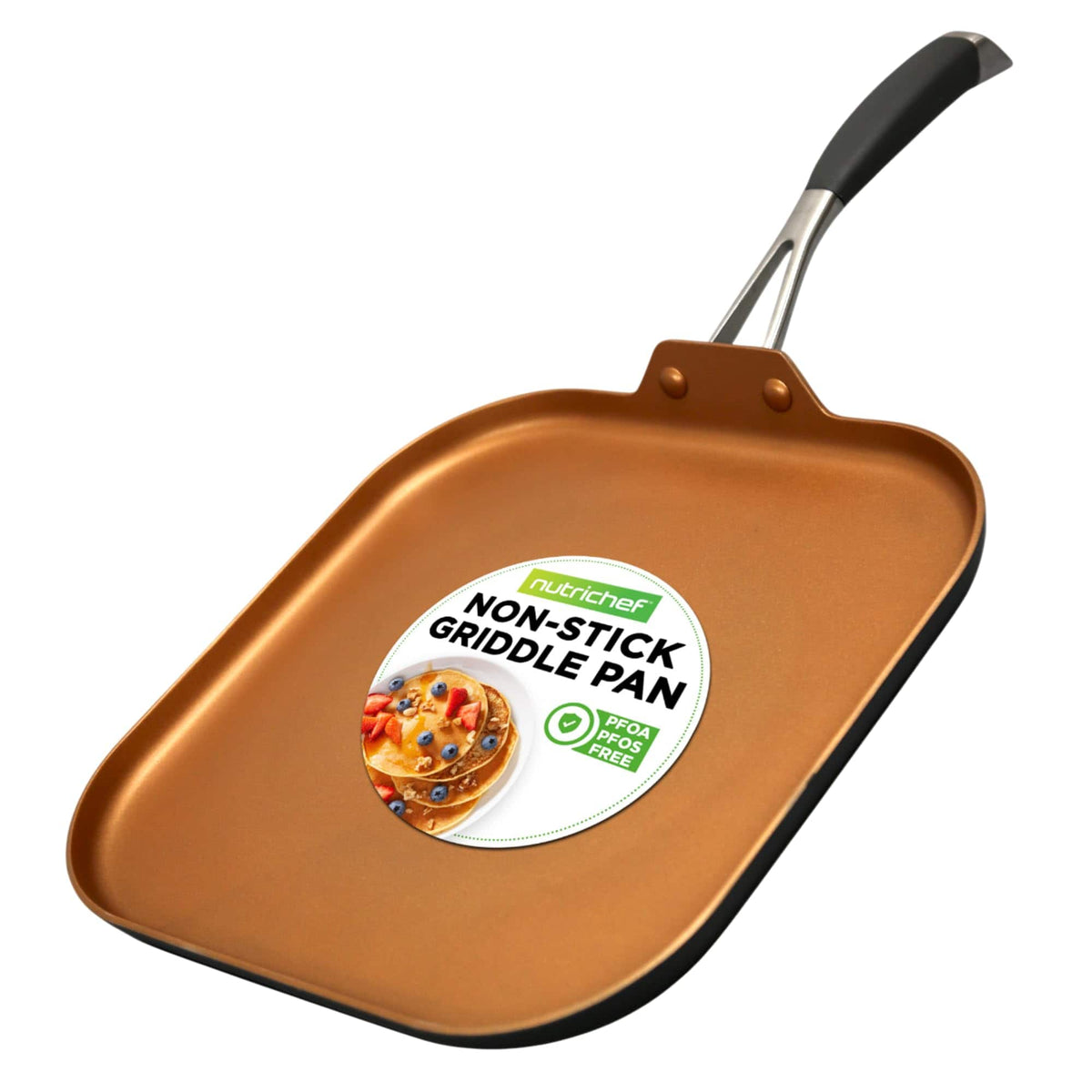 NutriChef - Pan Non-Stick Coating Inside, Hard-Anodized Look Heat Resistant Lacquer Outside, Silicone Handle - Copper