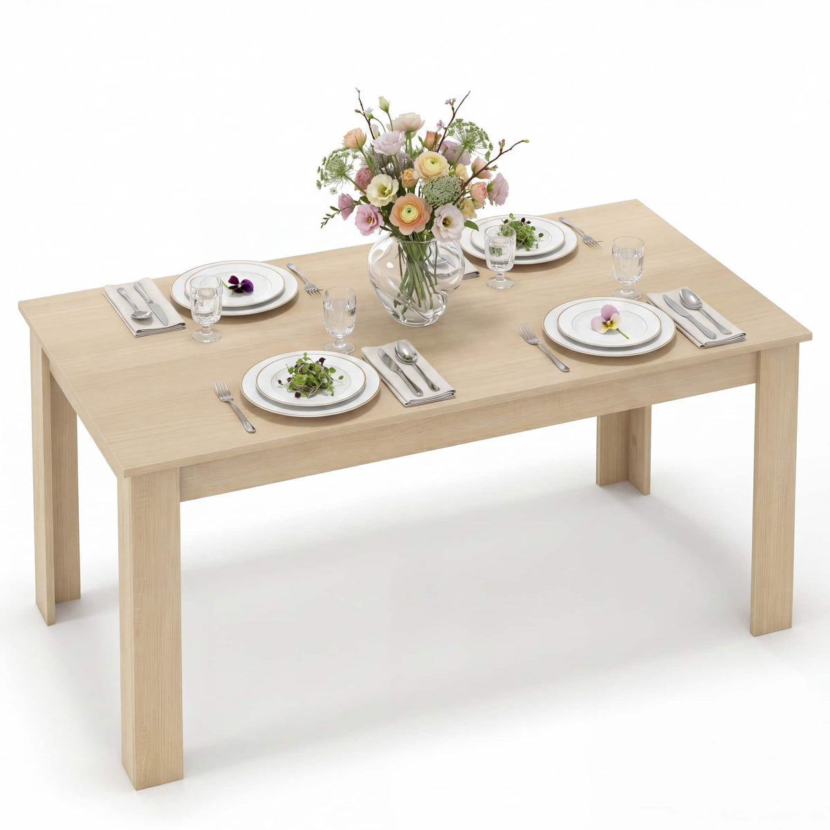 Costway - 63" Dining Table Rectangular Modern Kitchen Table For 6 People Home Furniture - Oak