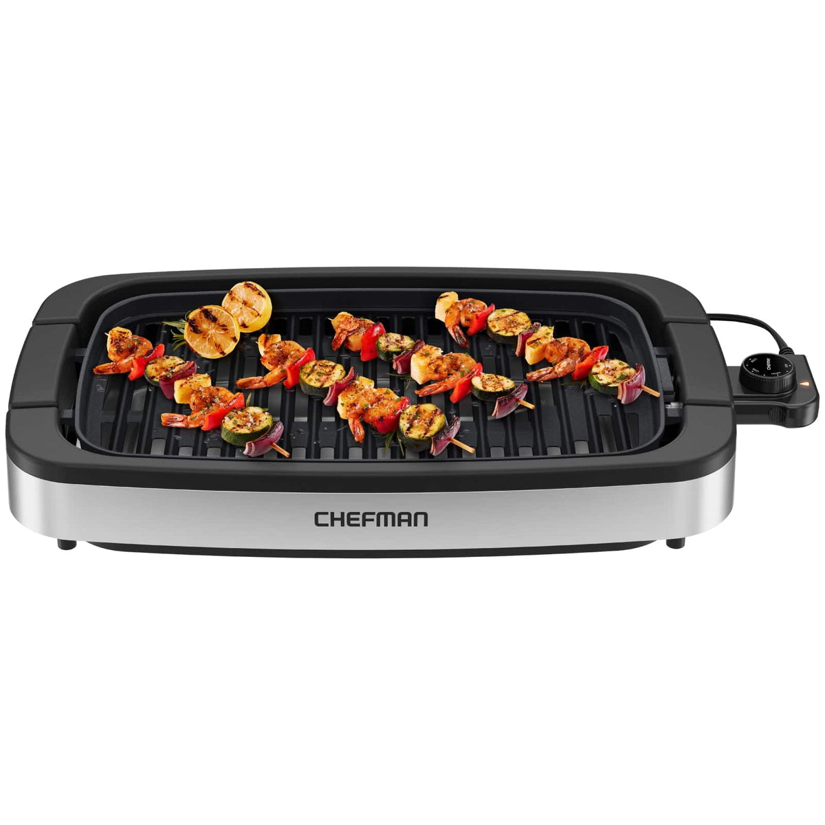 Chefman - Smokeless Indoor Electric Grill with Adjustable Temperature Control - Stainless Steel, Black