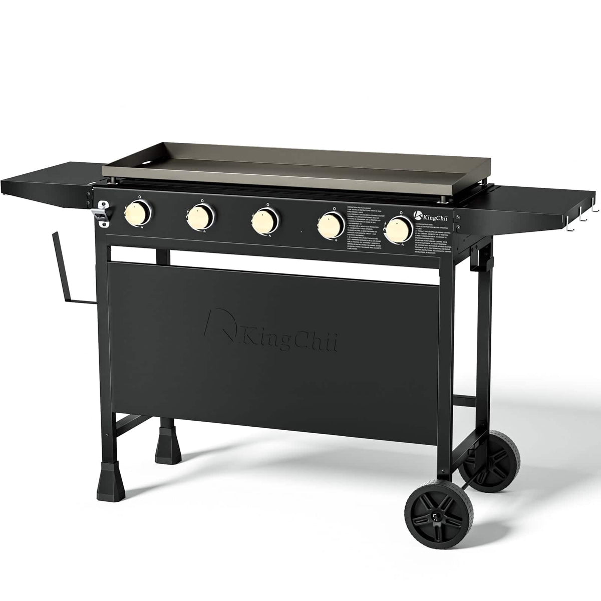 KingChii - 5-Burner Propane Gas Grill 38 in. Flat Top Griddle (No Tank) - Black