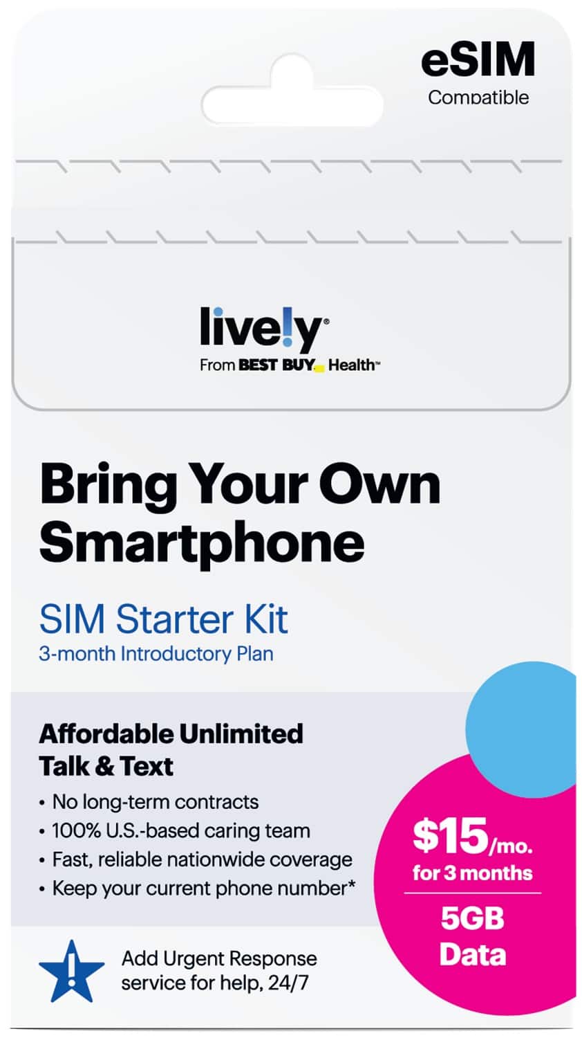Lively® - Lively SIM/eSIM – 3 Months of Service – 5GB Data, Unlimited Talk and Text - Gold