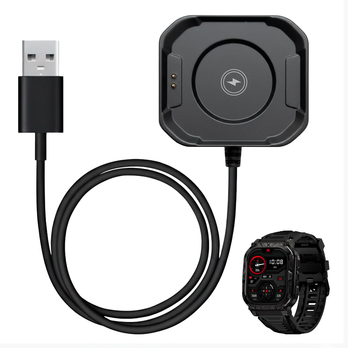 USB Charger for Carbinox Smartwatch – Fast Charging, Sleek Design, Reliable Performance - Black
