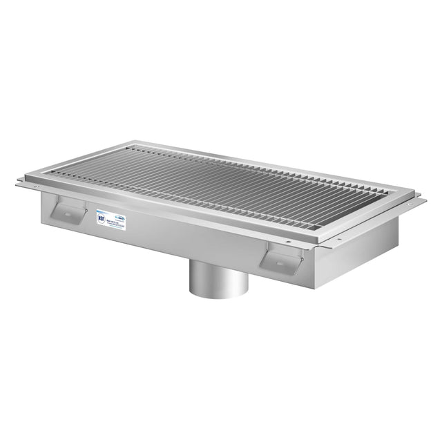 Front. Koolmore - 12" x 24" Stainless Steel Floor Trough Drain, 14-Gauge with Subway-Style Grating & Removable Drain Basket, NSF Listed - Stainless-Steel.