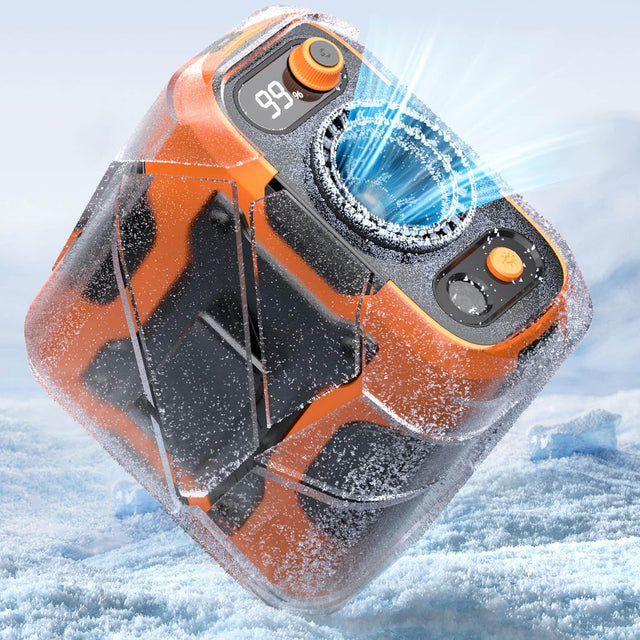 Front. PRIMEPLUS - Portable Waist Clip Fan, 100 Speeds, Rechargeable 24H Wearable Belt Cooler for Outdoor Work Camping Travel, Orange - Orange.