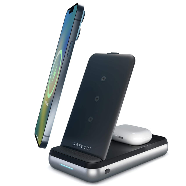 Front. Satechi - Duo Wireless Charger Power Stand - Orange.