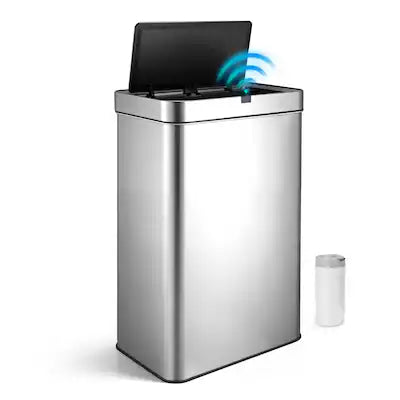 Innovaze - 18 Gallon Stainless Steel Rectangular Motion Sensor Kitchen Trash Can with Bonus 26 Trash Bags