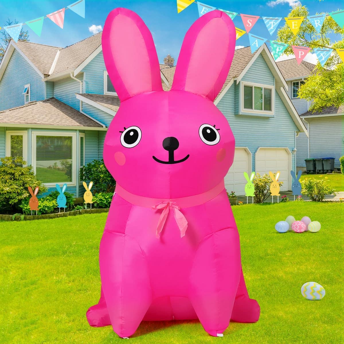 GOOSH Inflatables - GOOSH 5FT Easter Inflatables Bunny Rabbit with LED Lights - Pink