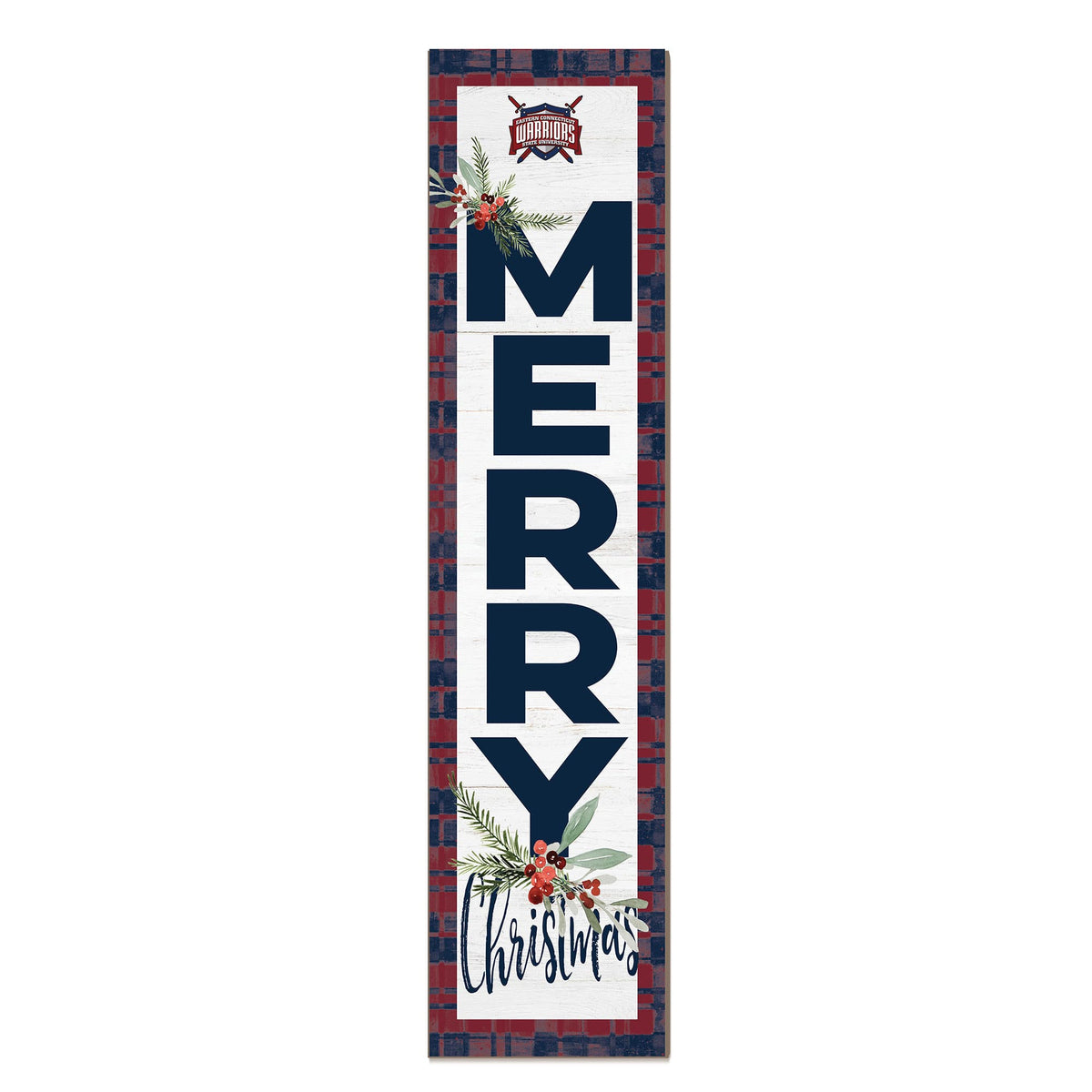 Jardine - Eastern Connecticut State Warriors 12'' x 48'' Outdoor Merry Christmas Leaner - White