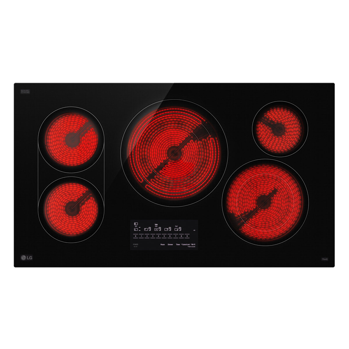 LG - 36-in Wide Built-In Electric Smart Cooktop with 5 Elements, Backlit SmoothTouch Glass Controls and 3.6kW Triple Element - Black