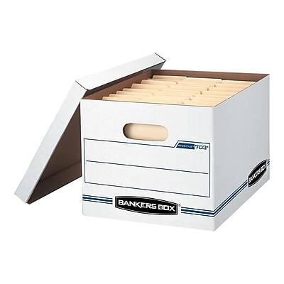 Bankers Box - Stor/File 60% Recycled Corrugated File Box Lift Off Lid, Letter/Legal Size/Blue, 6/Pack - White/Blue