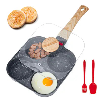 VEVOR - Egg Pan, 4-Cup Nonstick Egg Frying Pan, Aluminum Breakfast Omelette Skillet for Pancakes, Hamburgers, Sandwiches