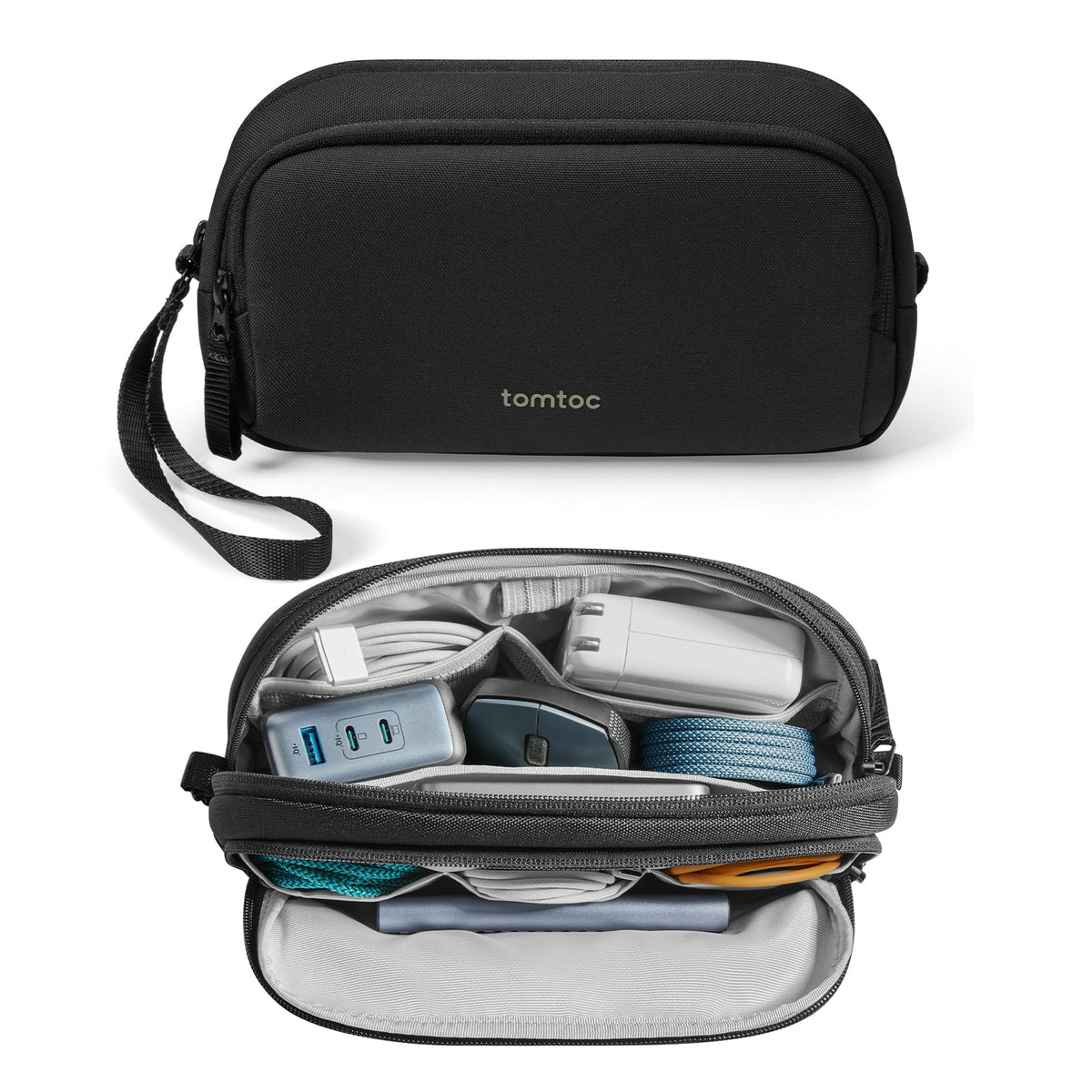 tomtoc - Light-T12 Electronic Accessory Organizer Tech Pouch Cable Bag Travel Case for Cords, Cables, Charger, Medium Size - Black