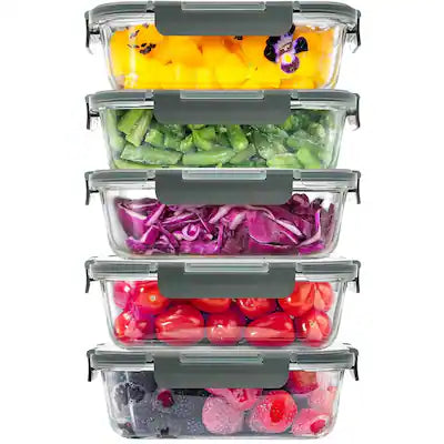 Zulay Kitchen - 5 Pack Airtight Premium Borosilicate Glass Food Storage Containers with Lids