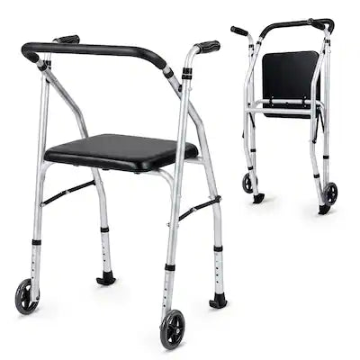 Costway - Folding Walker for Seniors, Lightweight Aluminum Mobility Walker with 2 Wheels