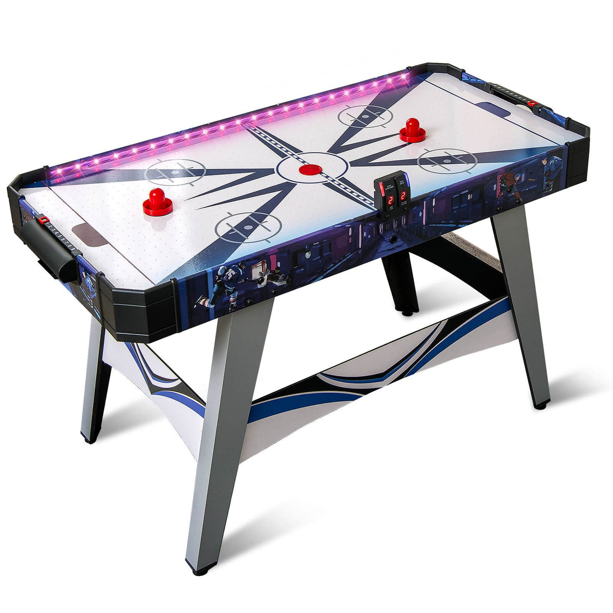 Costway - 54" Air Hockey Game Table w/2 Pushers Pucks Adjustable Foot Pads LED Scoreboard - White/Blue