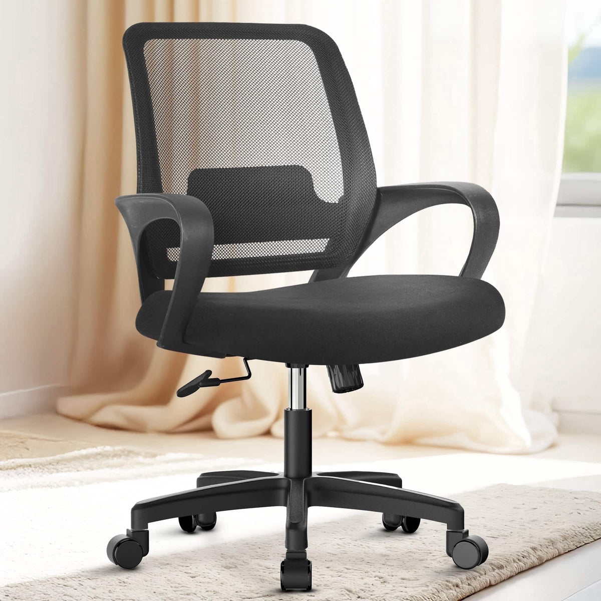 Celtoss - Ergonomic Office Chair, Mesh Desk Chair with Lumbar Support, Mid-Back, Armrests & Swivel Base - Black
