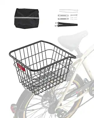 VEVOR - Rear Bike Basket, Metal Wire Bicycle Basket with Reflective Tail Light & Waterproof Cover, Durable Bike Back Basket