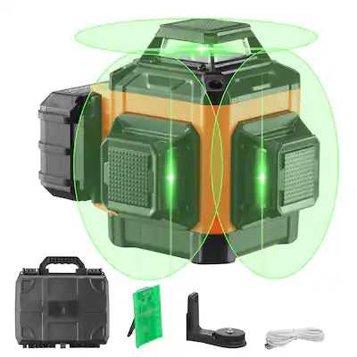 VEVOR - 100ft Self Leveling Laser Level, Manual Green 3 x 360° Cross Line Laser, Manual Self-leveling Mode & IP54 Waterproof 8h