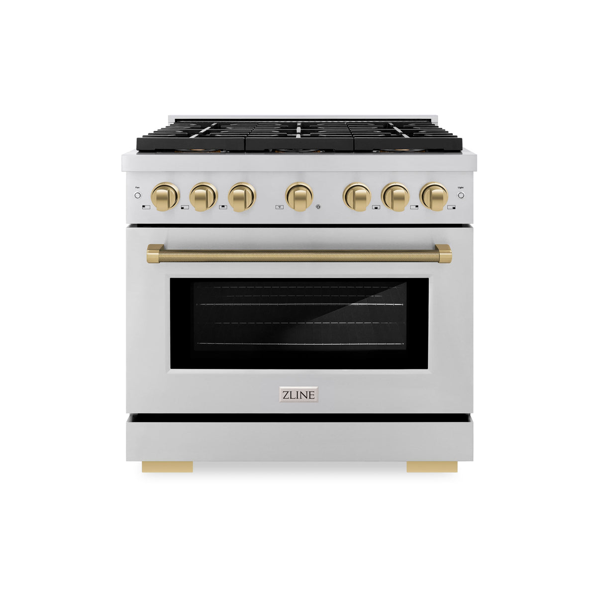 ZLINE - 36 in. Wide 6 Burner Autograph 5.2 cu. ft. Freestanding Paramount DuoPro Dual Fuel Range with Bronze Helix Handle - Stainless Steel
