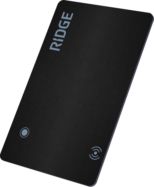 Front. The Ridge Wallet - Tracker Card - Matte Black (w Google) - Black.