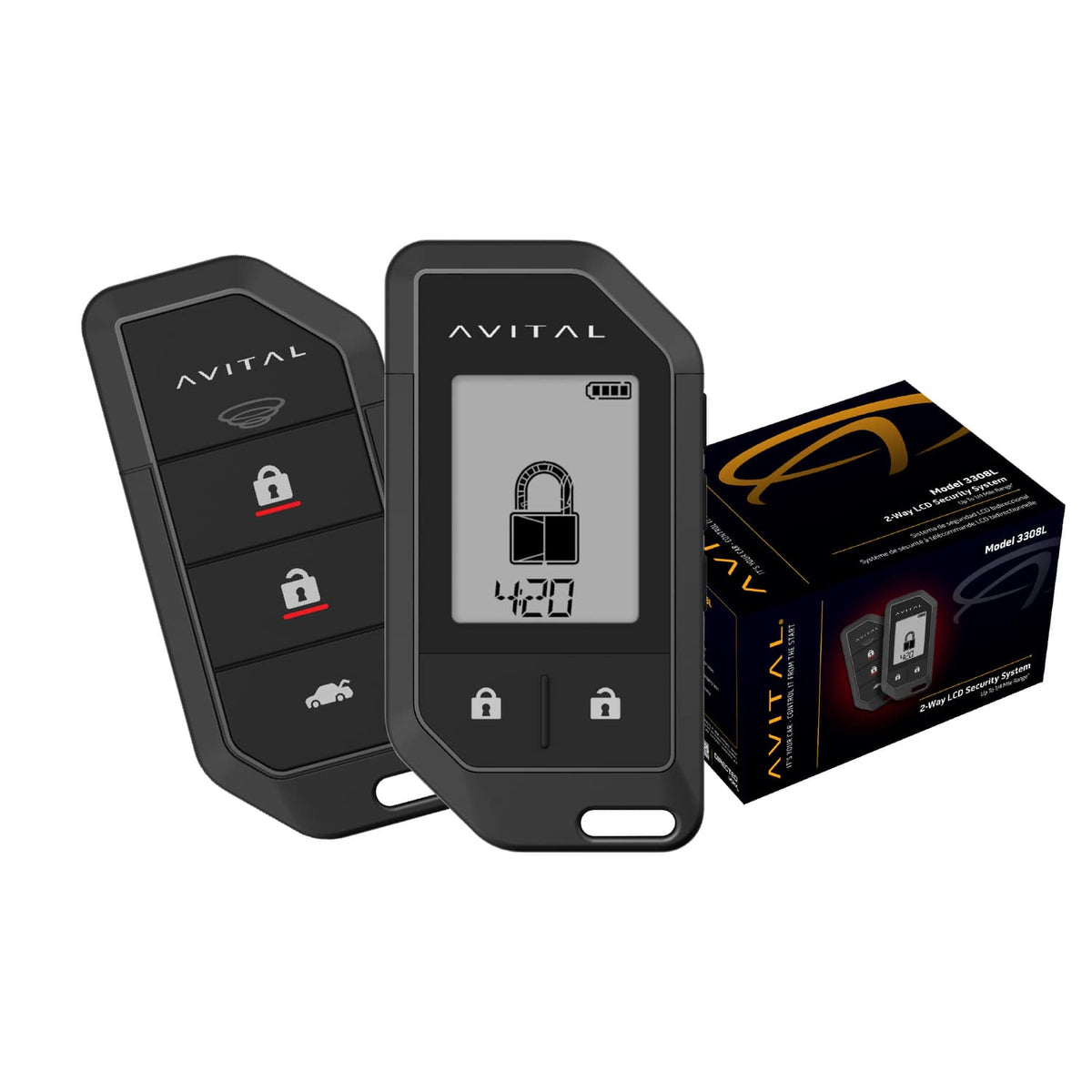 AVITAL - 3308L 2-Way LCD Security System with 2 Remotes - Onyx Black