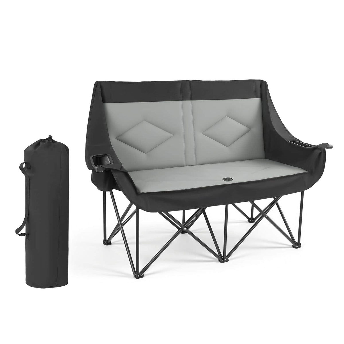 VEVOR - Double Camping Chair, Oversized Two Person Camp Chair with 660 lbs Heavy Duty Support, with Dual Cup Holders - Black & Gray