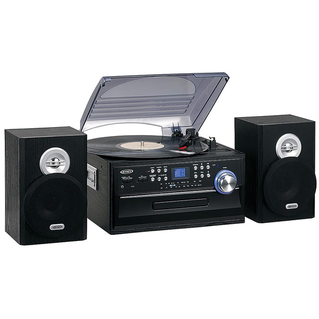 Front. Jensen - 4W CD Stereo System with Cassette, Turntable and AM/FM Radio - Black.