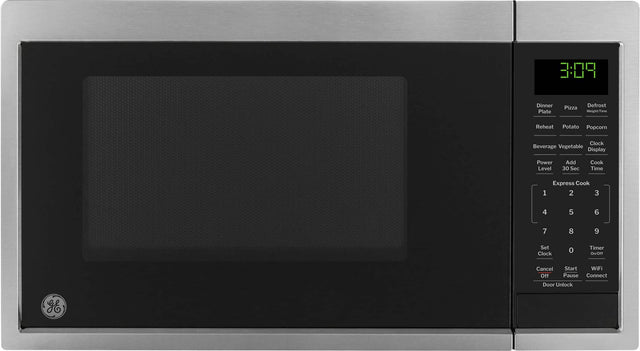 The text on the image reads:

"Defrost Dinner Plate Pizza Weight/Time Reheat Potato Popcorn Clock Beverage Vegetable Display Power Level Add 30 Sec Cook Time Express Cook 1 2 3 4 5 6 7 8 9 Set Clock 0 Timer On/Off Cancel Start WiFi Off Pause Connect Door Unlock go"

The text is grouped as follows:

1. Defrost Dinner Plate Pizza Weight/Time Reheat Potato Popcorn Clock Beverage Vegetable Display Power Level Add 30 Sec Cook Time Express Cook 1 2 3 4 5 6 7 8 9 Set Clock 0 Timer On/Off Cancel Start WiFi Off Paus