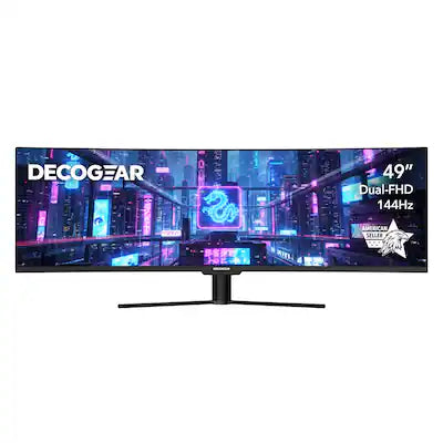 Deco Gear - 49" Super Ultrawide Curved 32:9 Monitor 3840×1080, 144Hz, HDR400, VA, Adaptive Sync, USB-C 65W, HDMI/DP, KVM