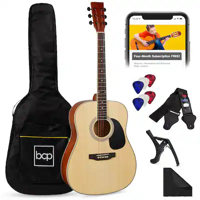 Best Choice Products - 41in Full Size All-Wood Acoustic Guitar Starter Kit w/Gig Bag, E-Tuner, Pick, Strap, Rag
