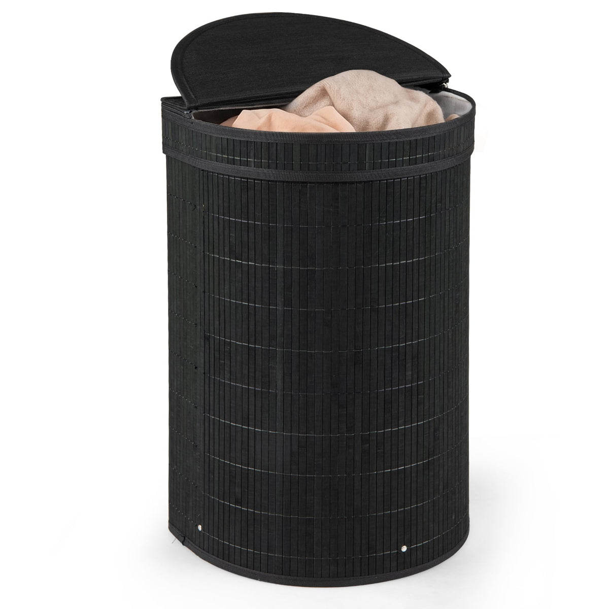 Costway - 16 Gal Capacity Clothes Hamper with Removable Liner, Metal Frame, Zippered Lid - Black