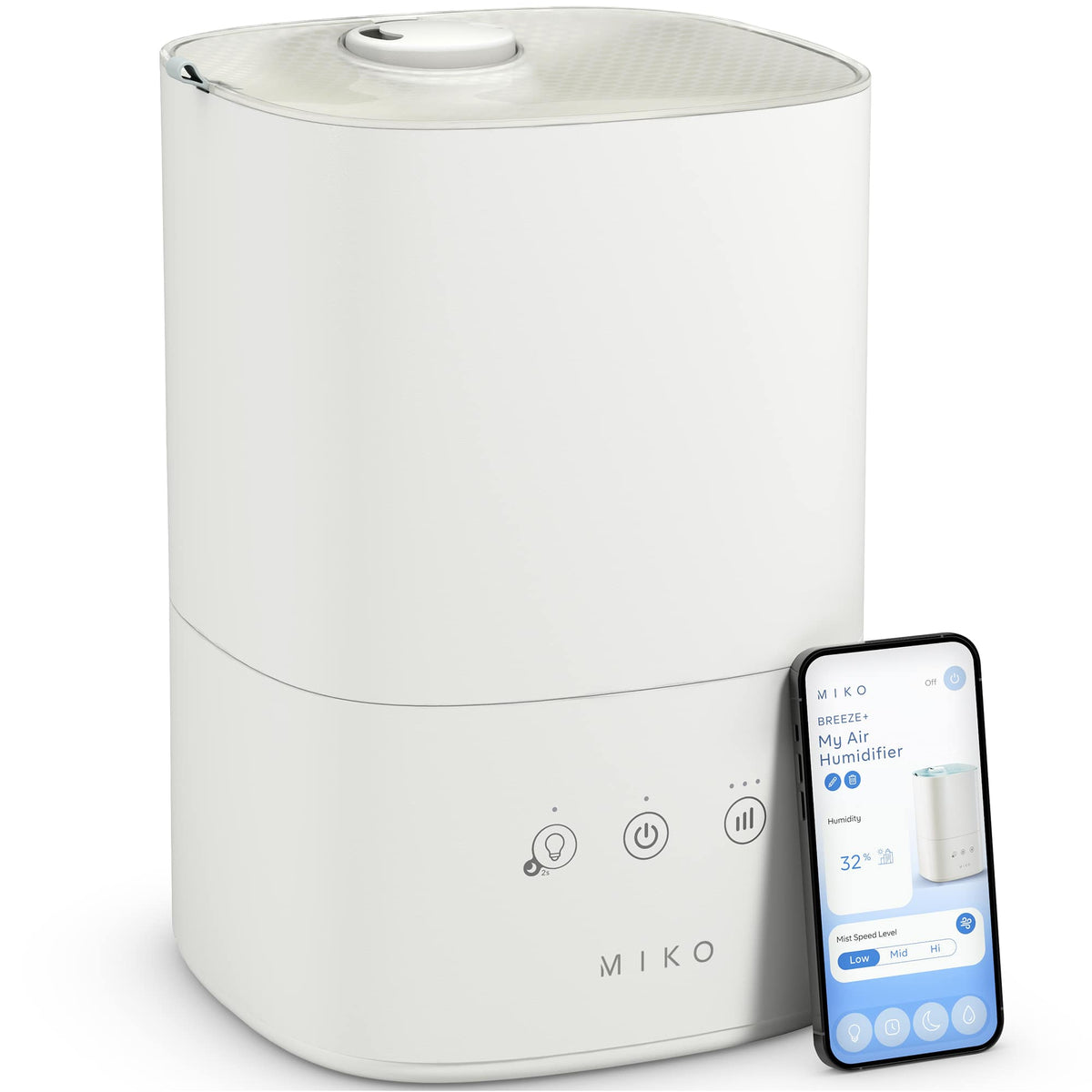Miko - Breeze Smart Humidifier with App Control – 750 sq. ft. Coverage, 3L Tank, Cool Mist & Aromatherapy – - White
