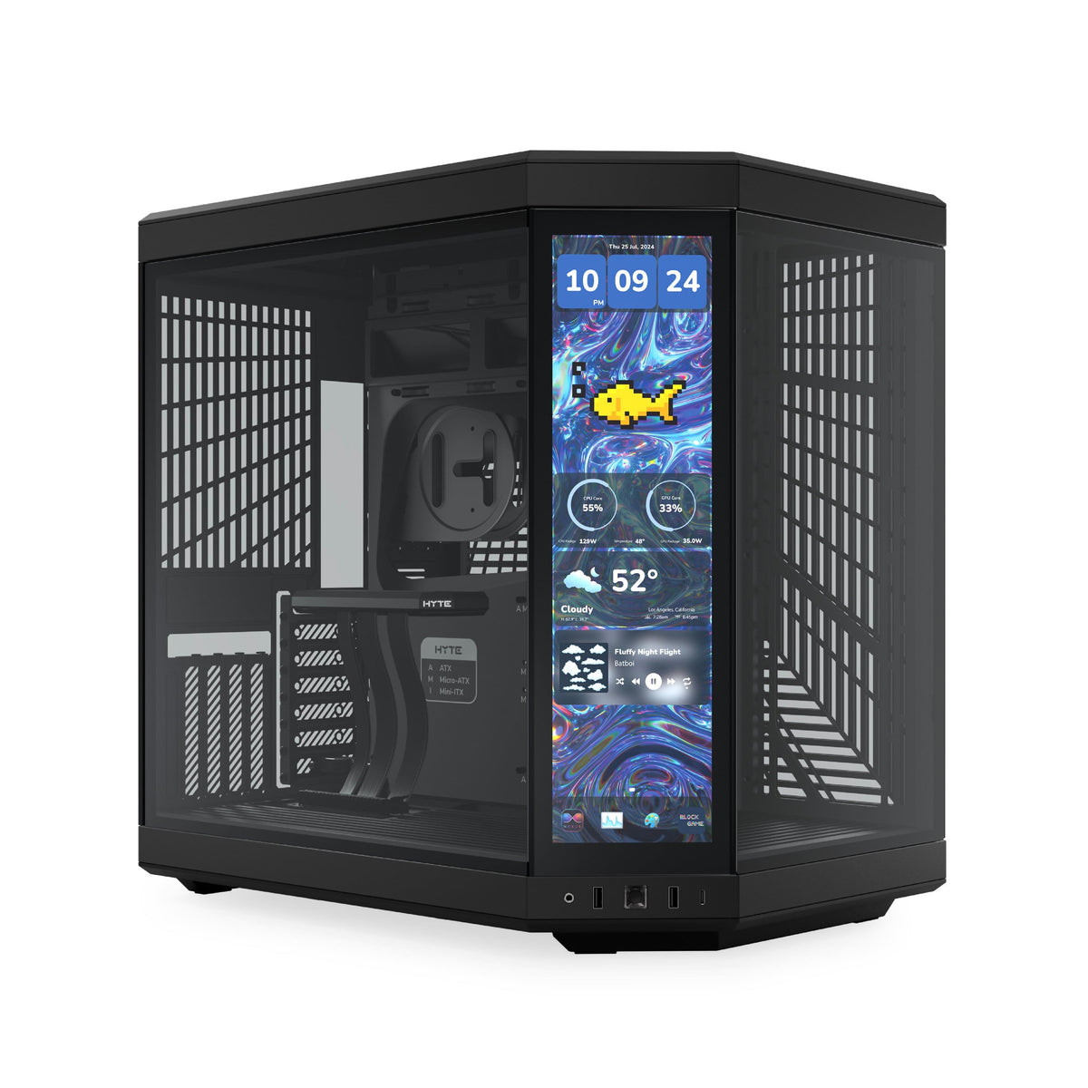 HYTE - Y70 Touch Infinite Mid Tower Aesthetic Gaming PC Case with 2.5K IPS Touchscreen and Riser Cable - Pitch Black