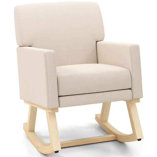 Front. Costway - Costway Upholstered Rocking Chair with Widened Backrest Machine-washable Seat Cushion Cover - Beige.