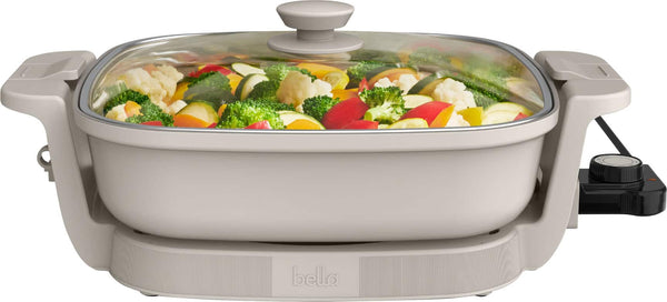 Bella - Fits-anywhere Kitchenware: 12" x 12" Make & Take Non-Stick Electric Skillet - Oatmilk