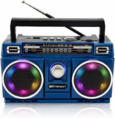 Emerson - Portable Bluetooth Radio Boombox with 4-Band AM/FM/TV/SW Radio, USB & TF MP3 Playback, Rechargeable or Battery Powered