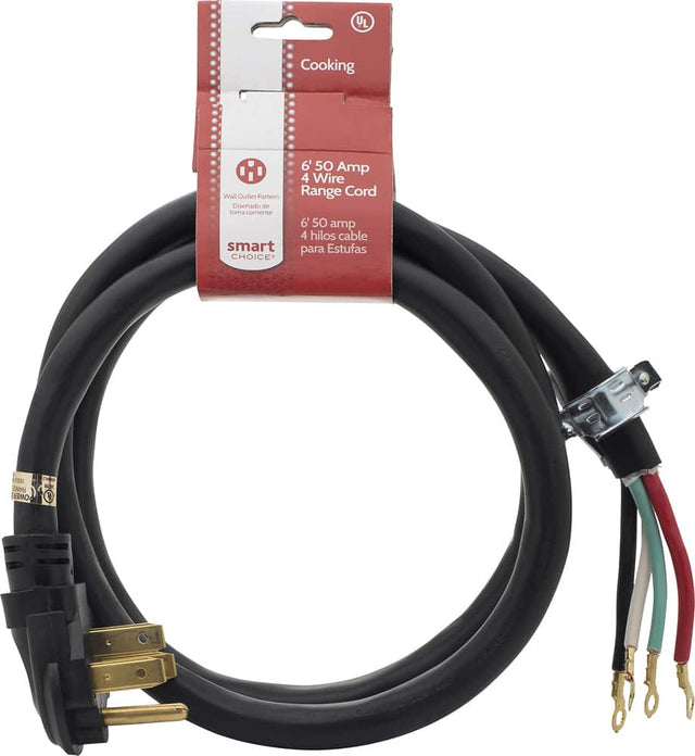 Front. Smart Choice - 6' 50 Amp 4-Prong Range Cord - black.